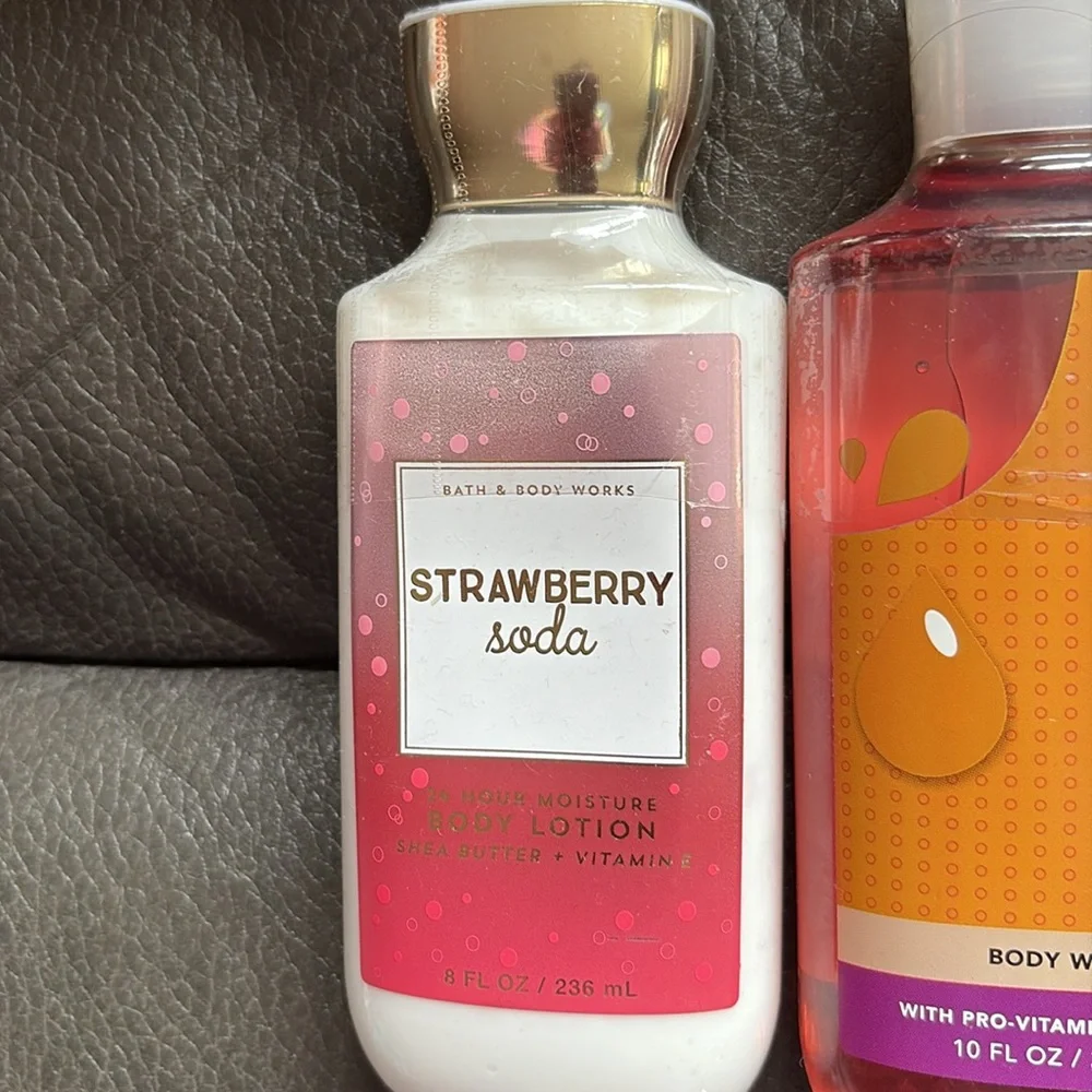 Bath & Body Works fruity sherbet scoop body wash and strawberry soda body lotion